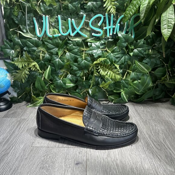 Allen Edmonds Taormina Black Leather Woven Penny Loafers Size 11.5 D